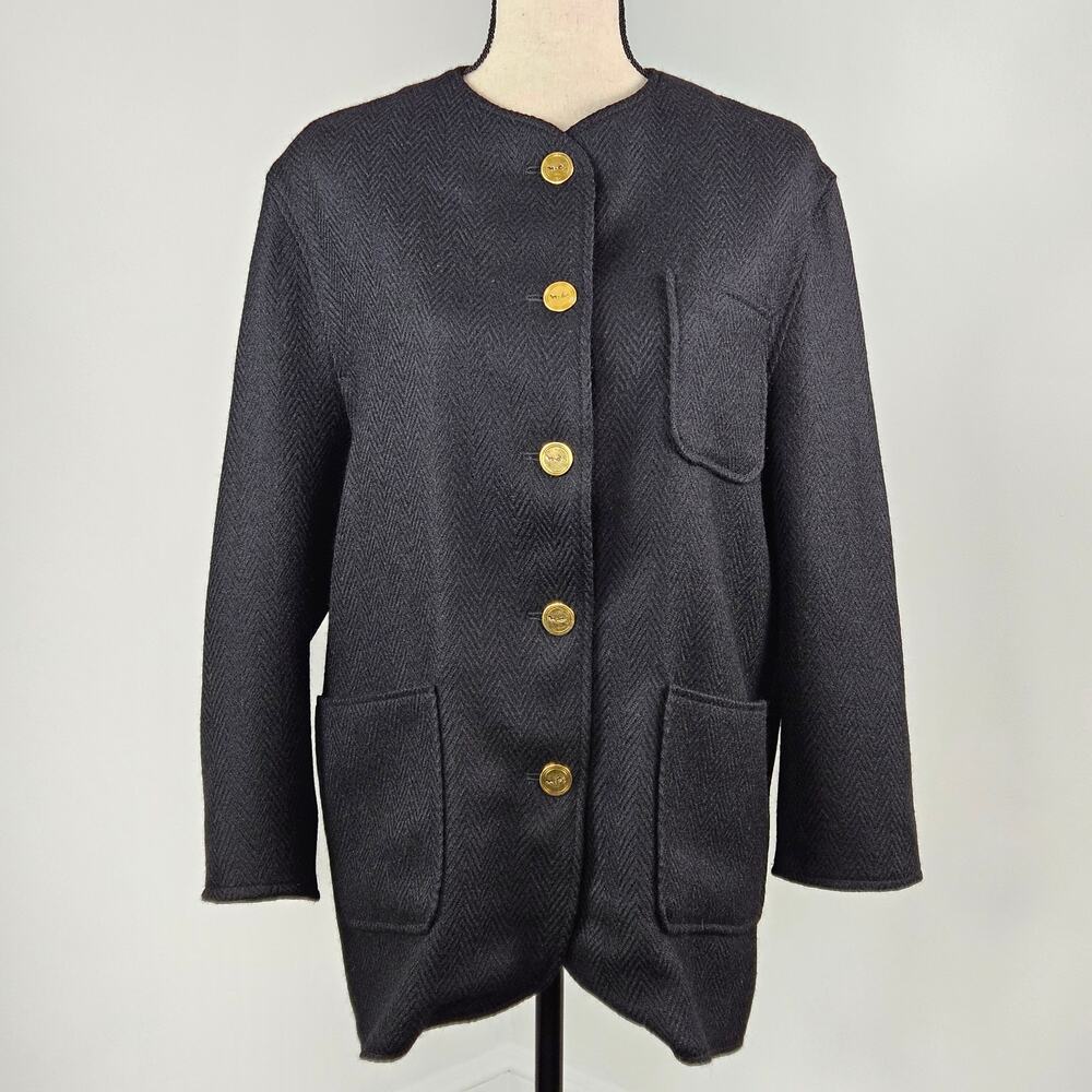 Weill Paris VTG Wool Coat Black Herringbone Jacket | Women's FR 40 |‎ US 8